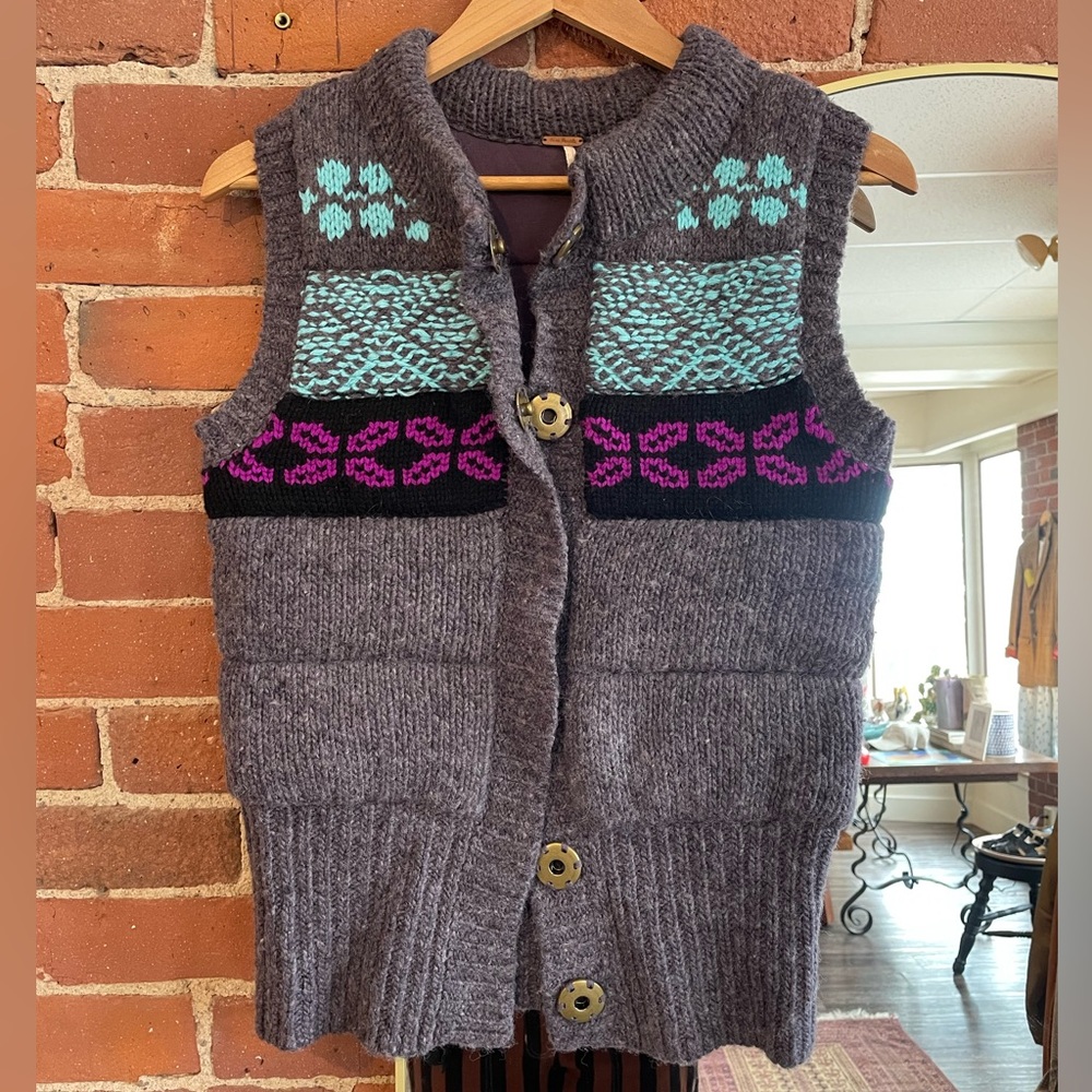 Free People Fair Isle Knit Woven Sweater Vest Size XS